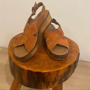 Kelsi Dagger Brooklyn (KDB) wood sole platform leather sandal.